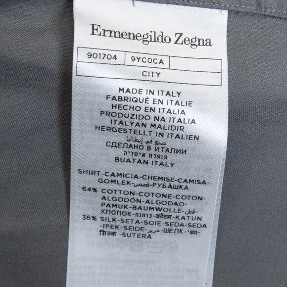 Ermenegildo Zegna Silk Cotton Hidden Placket Grey Shirt 41 / 16 - Picture 12 of 12